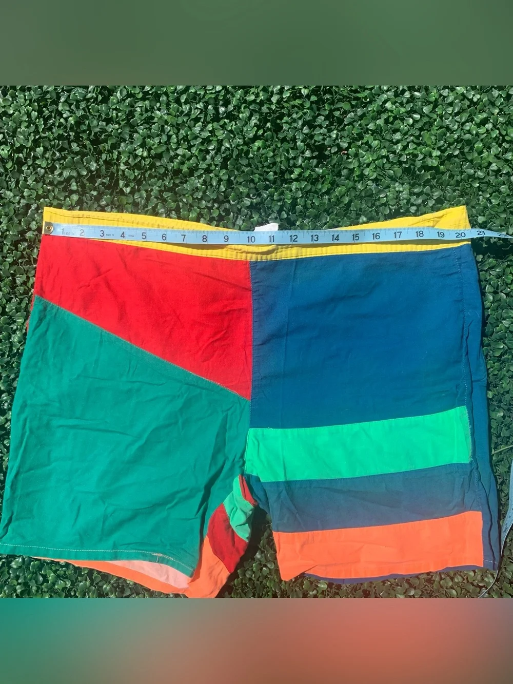 Vintage vibrant colorblock cotton swim trunks - needs elastic repair